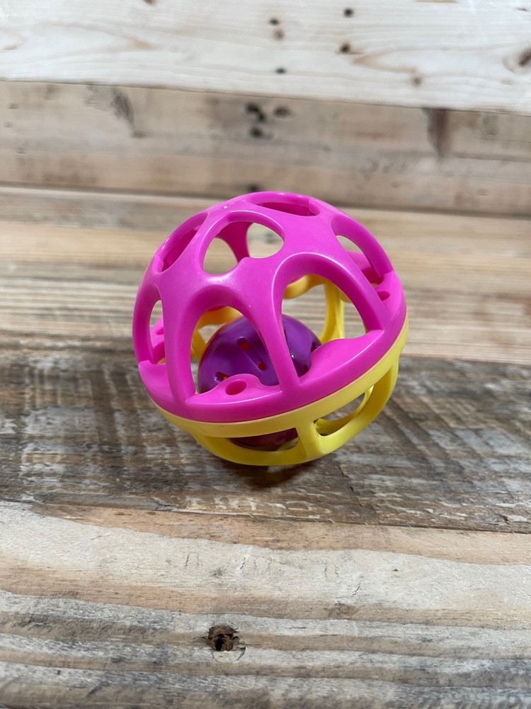 Pink Yellow Jingle Ball Rattle Infant Kid Crawling Motor Skills Rolling Baby Toy