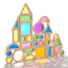 Wood Building Blocks Set for Kids, 32 Pcs Rainbow Stacker Stacking Game Const…
