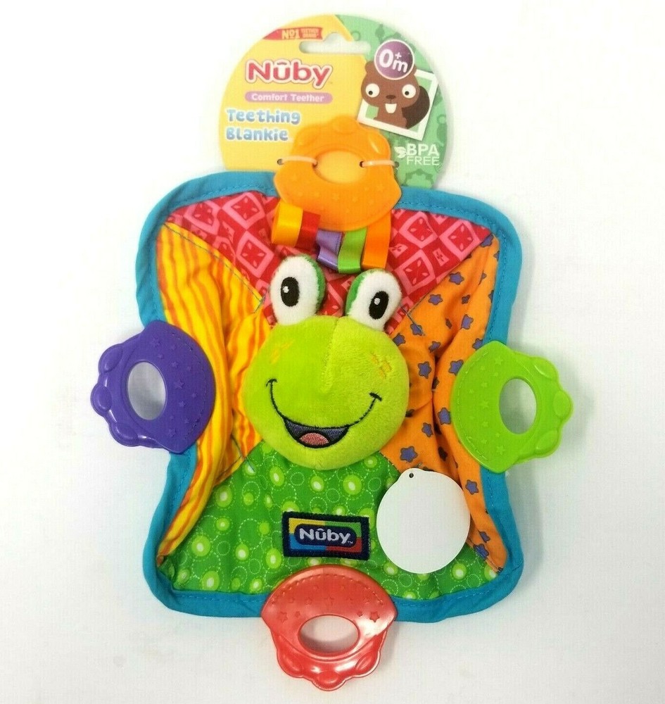 Nuby Teething Blankie Frog Squeak & Crinkle Teether & Blanket Plush Toy