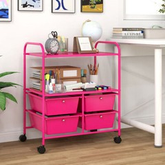 4 Drawers Shelves Rolling Storage Cart Rack-Hot Pink – Color: Pink