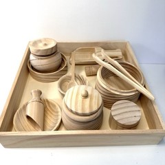 12pc Montessori Wooden Sensory Bin Tools with Box EUC