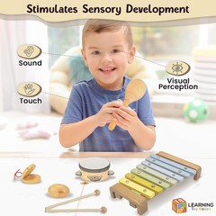 Natural Wood Musical Instruments Set for Toddlers 1-3, 5-in-1 Baby Toy