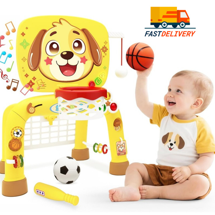 Toys for 1 Year Old Boy – Toddler Basketball Hoop & Soccer Goal & Baseball