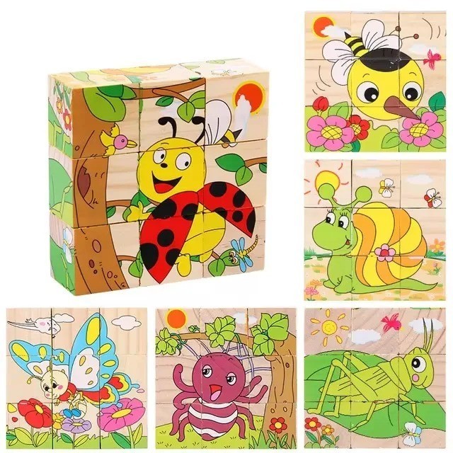 Wooden Six-Side Jigsaw Puzzles for Baby Kids 3 4 5Years Old Color Shape