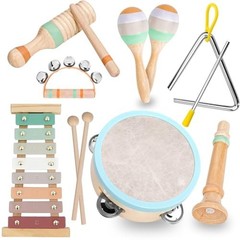 Kids Musical Instruments Set, Neutral Colors Wooden Montessori Toys | Percussion