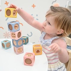 Gentle 9 Pcs Silicone & Wooden Stacking Blocks – Safe Toy for Infants & Toddlers