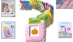Portable Montessori Talking Flash Cards – 224 Words for Cognitive Learning, Pink