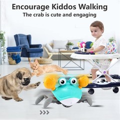 Crawling Crab Baby Tummy Time Toy – Interactive Lights, Sounds, 8x5x4in