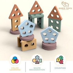 Montessori Toys for 1+ Year Old – Wooden Shape Sorter & Stacking Puzzle – Tod…