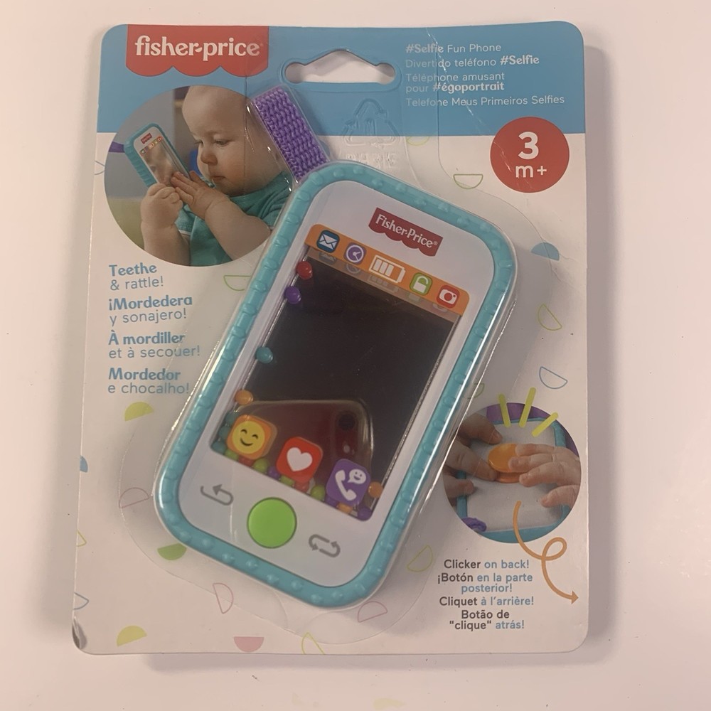 Fisher-Price Baby Selfie Fun Phone Rattle Mirror Teether Teething Toy 3 Mo+ NEW