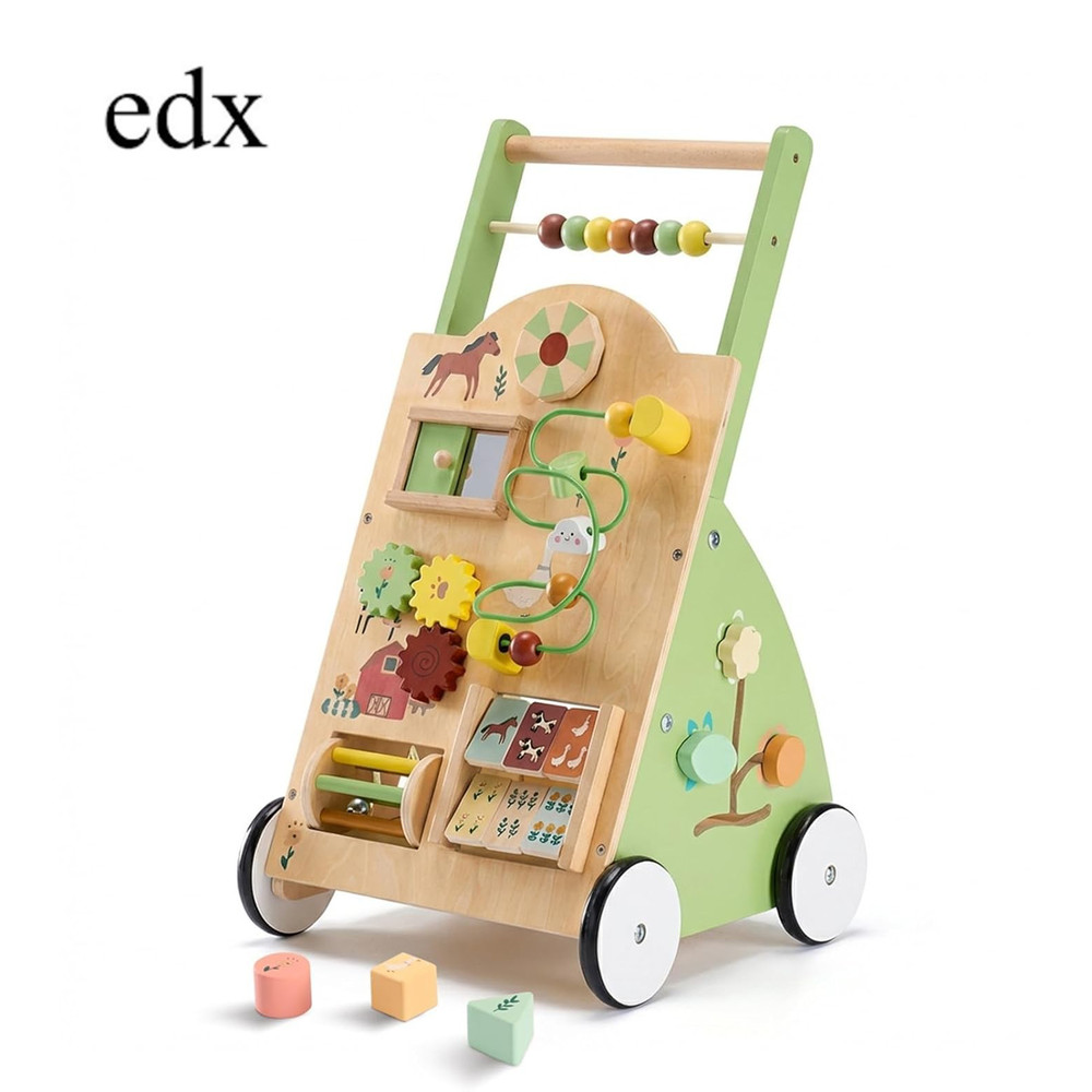 edx Wood Baby Walker Activity Center Montessori Push Toy Wheel Speed Adjustable