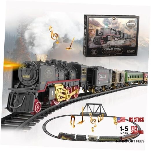 Electric Train Set, Steam Train Toy with Locomotive and Tracks, Upgraded