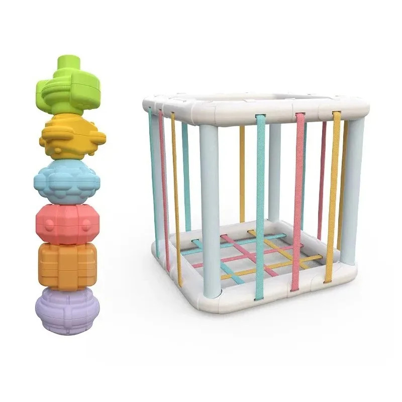 Baby Montessori Shape Sorter Cube Rainbow Colorful Blocks Educational Game Toy
