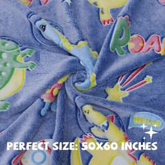 Glow in The Throw Size 50″ x 60″ (130 x 150 cm) Fluorescent Dinosaur Space