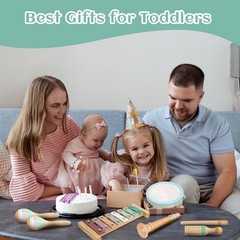 Kids Musical Instruments Set, Neutral Colors Wooden Montessori Toys | Percussion