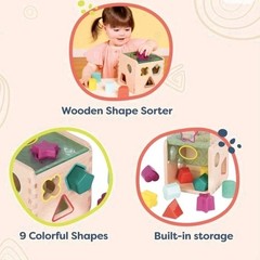 Wooden Shape Sorter Cube, 9 Colorful Shapes, Educational Wooden Toy for Toddlers