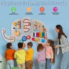 Large Elephant Wooden Activity Wall Panel Christmas Gift Educational Montesso…