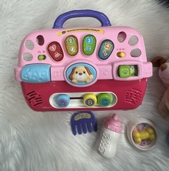 Vtech Care for Me Learning Puppy Carrier Toy Includes Accessories Works Pink Dog