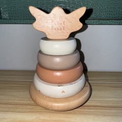 Label Label Stacking Rings 12 Months Neutral Colors Dragonfly Wooden Toy