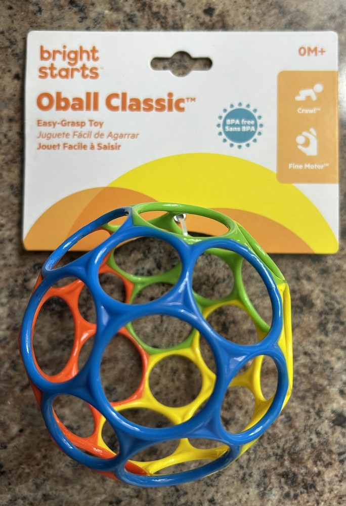 Bright Starts Oball Easy Grasp Classic Ball BPA-Free Infant Toy in Red, Yellow,