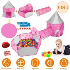 3in1 Play House Crawl Tunnel Tent Toy for Kid Children Toddler Boy&Girl Ball Pit