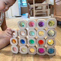 20PCS Wooden Gem Blocks Stacking Toys,Colorful Acrylic Windows Blocks, Rainbow C