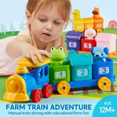 Montessori Play-Act Learning Toy for Toddlers 1-3, Counting & Sorting Farm Train