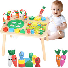 Activity Table for 1+ Year Old Girls Boys, 7-In-1 Wooden Montessori Toys, Activi