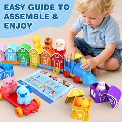 Montessori Toys for Toddlers, Farm Animal Train Set with Counting Matching Sorti