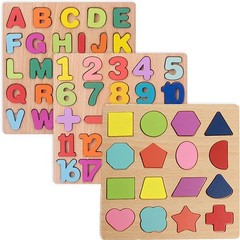Wooden Puzzles for Toddlers, 3pack Alphabet Shape Puzzles for Kids 3 Wooden M…