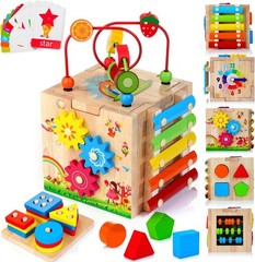 Wooden Activity Cube With Bead Maze 8 n 1 Baby Activity Cube