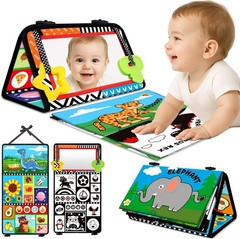 Baby Tummy Time Toys High Contrast Black White Crinkle Cloth Mirror Infant
