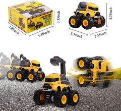 Friction Powered Toddler Construction Truck Set – No Batteries Needed, 4 Toys