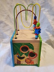 Animal Themed Wooden Activity Cube With Bead Maze, 5 In 1 Activity Cube