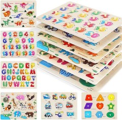 GRINNNIE Wooden Peg Puzzle for Toddlers, 6 Pack Toddler Puzzles Set for 3 4 5…