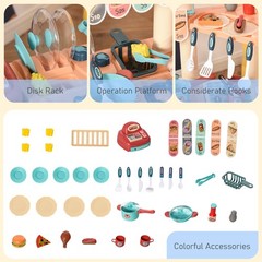 Kids Kitchen with Accessories, Cash Register, Play Food, Wheels for kids 3-6