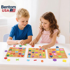 Alphabet Wooden Puzzles for Toddlers 3-5, Pack of 3 ABC, Number and Shape Puzzle