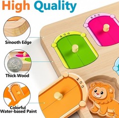 Wooden Animal Peg Puzzle : Baby Puzzles 12-18 , Montessori Baby Toys for 1 O…