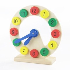 Natural Wood Clock Pre-Kindergarten Time Learning Toy, Toddlers / Homeschool