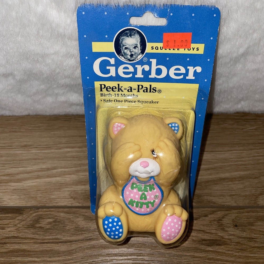 Vintage 1991 Gerber Peek-a-Pals Kitty Vinyl Squeak Developmental Toy NOS NEW