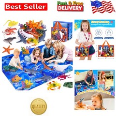 Kids Ocean Animals Toys with Large Play Mat , 18 Pack Assorted Realistic Sea …