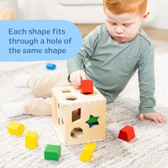 Melissa & Doug Shape Sorting Cube Classic Wooden Toy With 12 Shapes