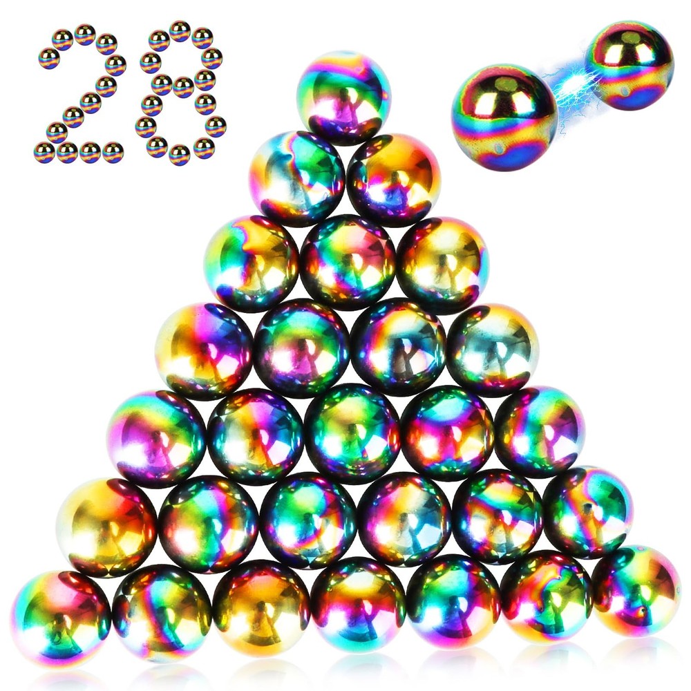 Rainbow Stones Fidget Toy 28Pcs 20mm DIY Mutual Attraction Desk Balls – Stress