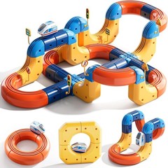 Electrical Train Set for Kids Aged 3 4 5 6 7 8 9, 65+ Pcs Car Tracks with Traffi