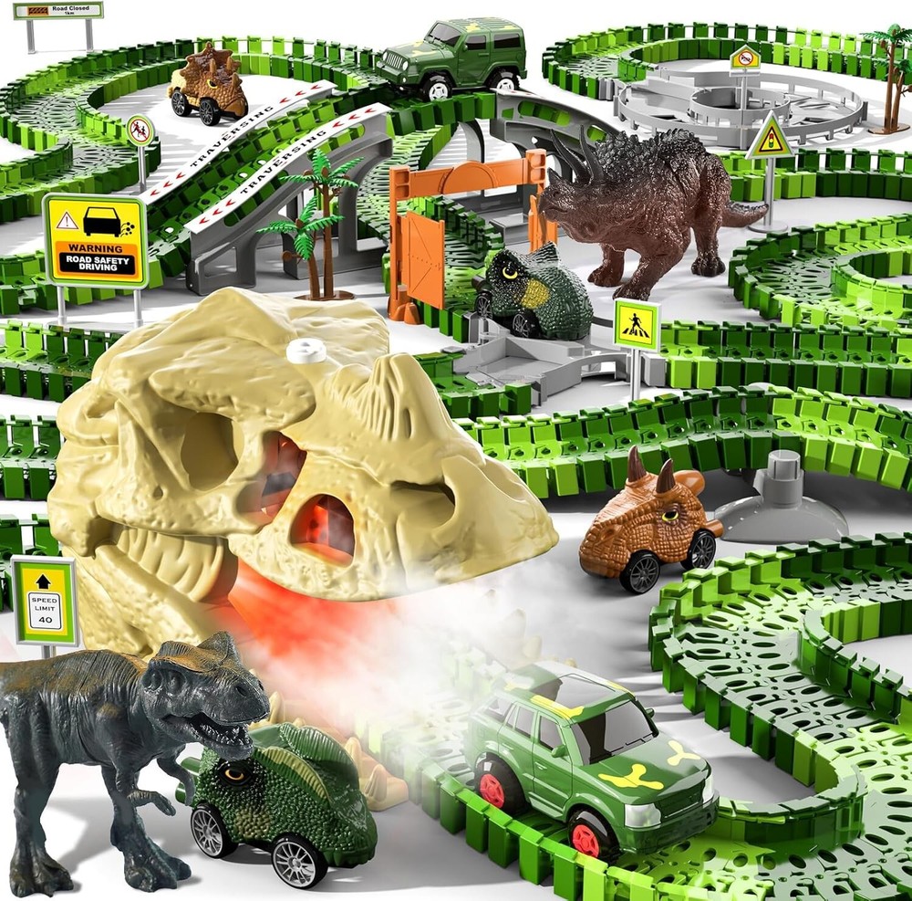 iHaHa 249 PCS Dinosaur Toys Race Car Track,Toys for Kids Toddler Boys Ages 2-4 ,