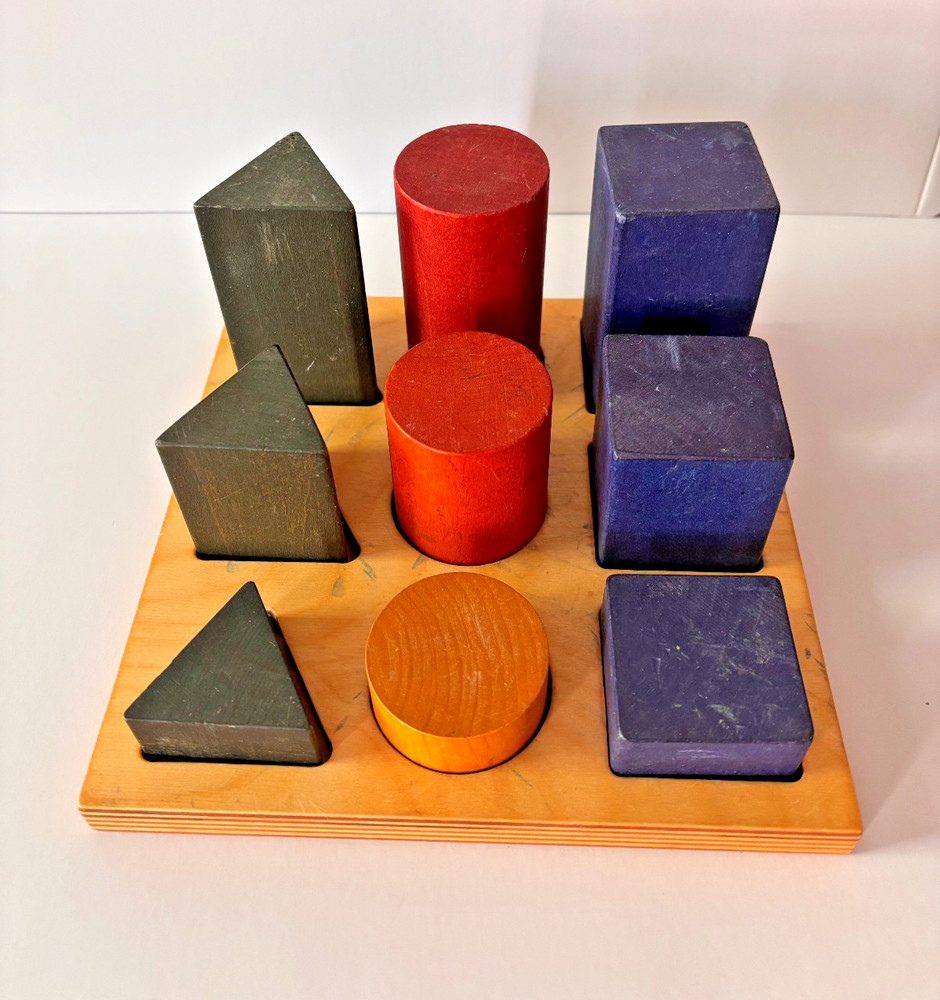 Wooden Story Shape Sorter Blocks Stacking Size Sorting Natural Wood Montessori