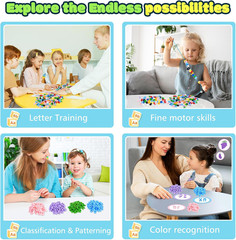 278 Pcs Lacing Letters Beads, Lowercase Alphabet Learning Toys, 10 Color Rainbow