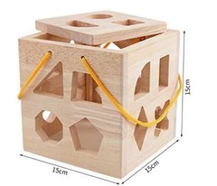 Wooden Shape Sorter Toy with 19 Blocks Natural Solid Wood for Toddlers 2-4