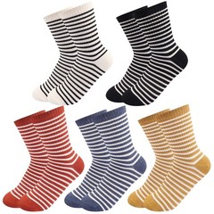 5 Pairs Retro Striped Crew Socks Cute Casual Quarter Socks for Women Girls