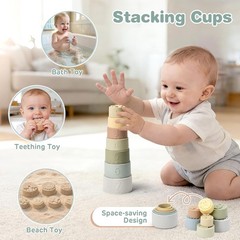 Baby Toys 6-12 Months, Montessori Toys for Babies, Shape Sorter & Stacking Rings
